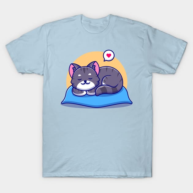 Cute Cat Sleeping On Pillow Cartoon T-Shirt by Catalyst Labs